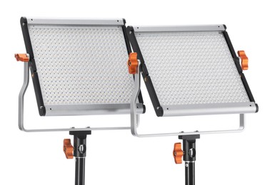 Photo of Professional lighting equipment isolated on white. Photo studio tool