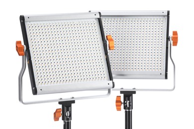 Photo of Professional lighting equipment isolated on white. Photo studio tool