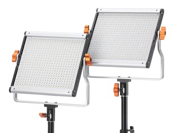 Photo of Professional lighting equipment isolated on white. Photo studio tool