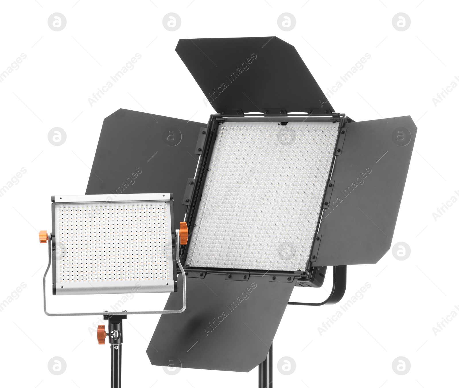 Photo of Professional lighting equipment isolated on white. Photo studio tool