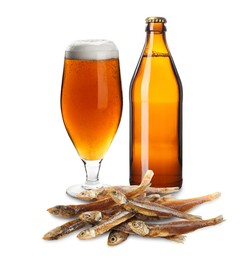 Image of Beer and dried fish isolated on white