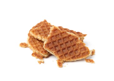 Photo of Pieces of tasty waffle isolated on white