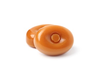 Photo of Tasty hard toffee candies isolated on white