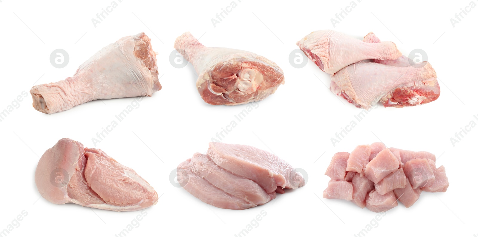 Fresh raw turkey meat isolated on white, set Image of Fresh raw turkey meat isolated on white, set