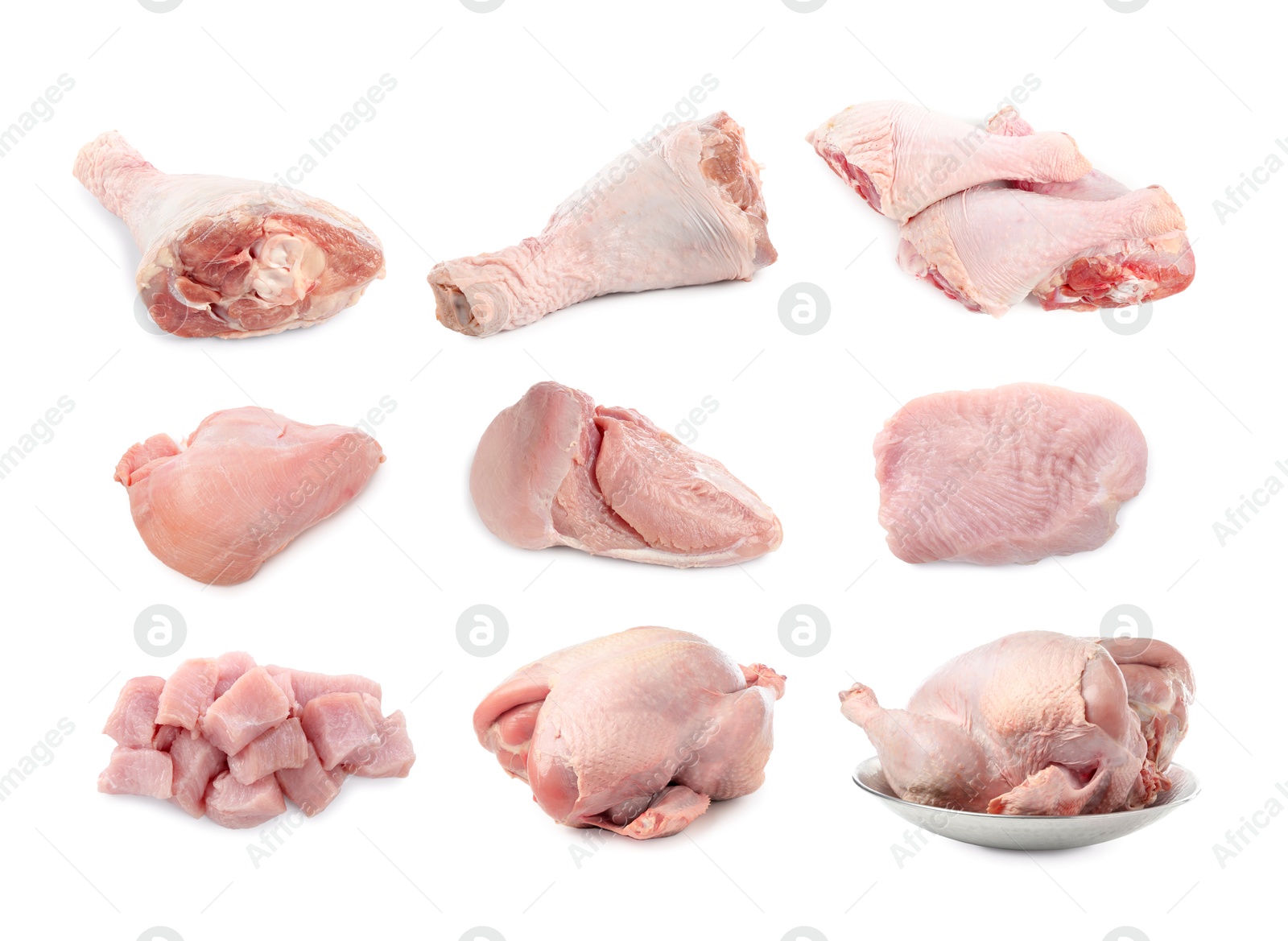 Fresh raw turkey meat isolated on white, set Image of Fresh raw turkey meat isolated on white, set