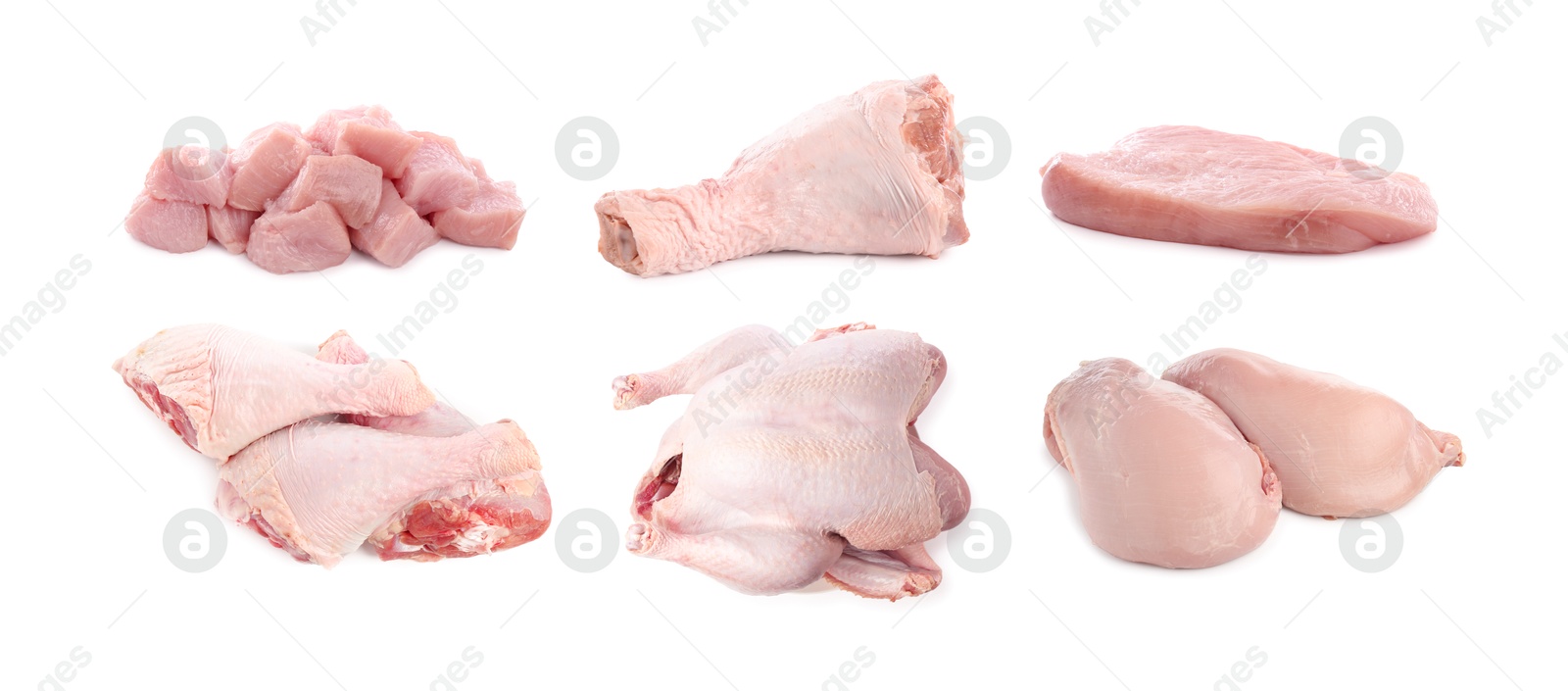 Fresh raw turkey meat isolated on white, set Image of Fresh raw turkey meat isolated on white, set