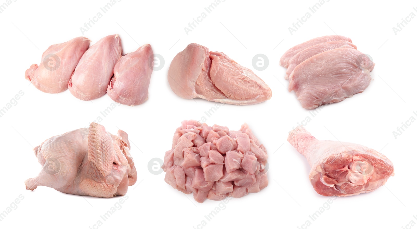 Fresh raw turkey meat isolated on white, set Image of Fresh raw turkey meat isolated on white, set