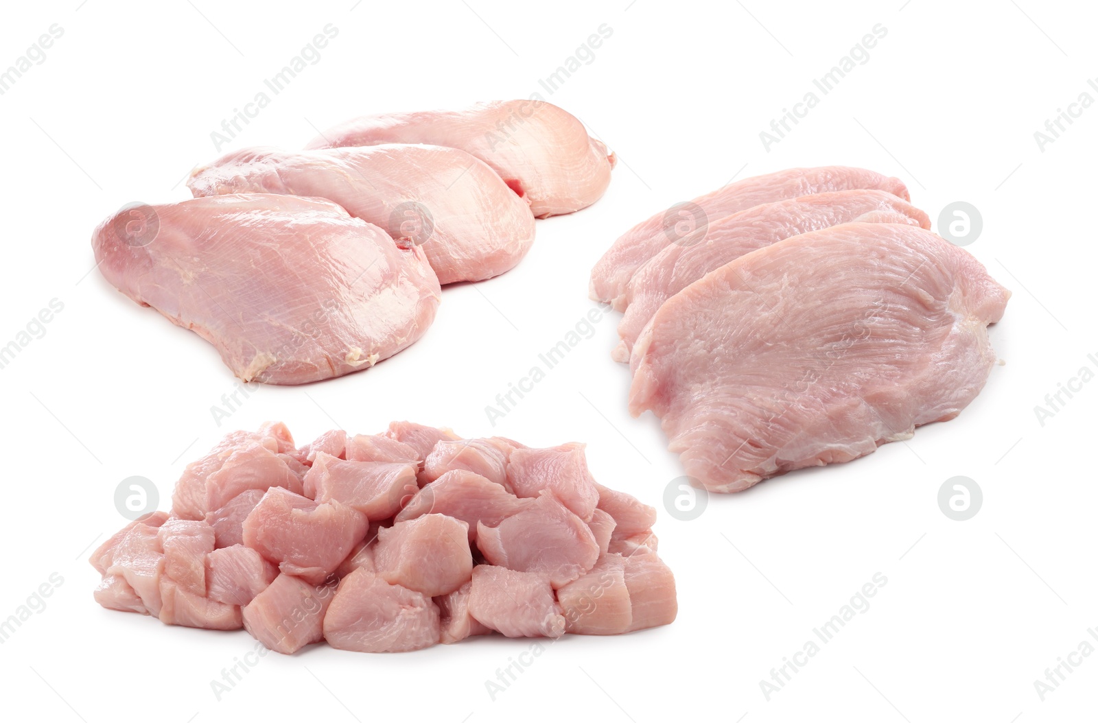 Fresh raw turkey meat isolated on white, set Image of Fresh raw turkey meat isolated on white, set