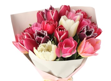 Photo of Bouquet of beautiful tulips isolated on white