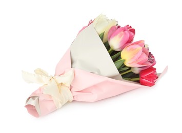 Photo of Bouquet of beautiful tulips isolated on white