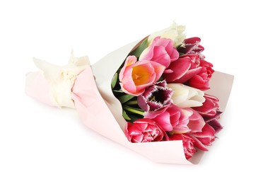 Photo of Bouquet of beautiful tulips isolated on white