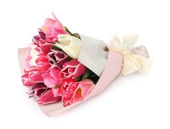 Photo of Bouquet of beautiful tulips isolated on white