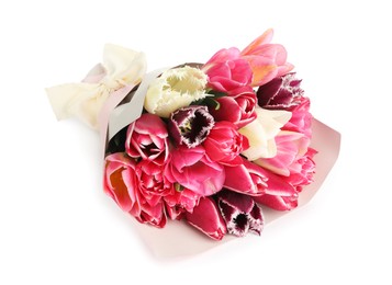 Photo of Bouquet of beautiful tulips isolated on white