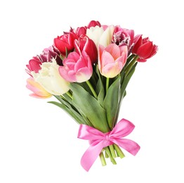Photo of Bouquet of beautiful tulips isolated on white