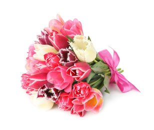 Photo of Bouquet of beautiful tulips isolated on white