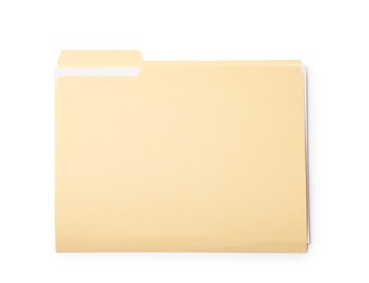 Photo of One paper file folder isolated on white, top view