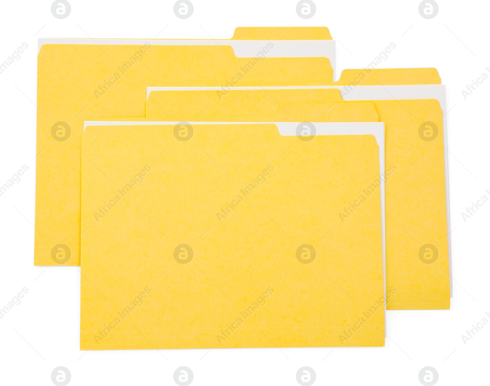 Three file folders with papers isolated on white, top view Photo of Three file folders with papers isolated on white, top view