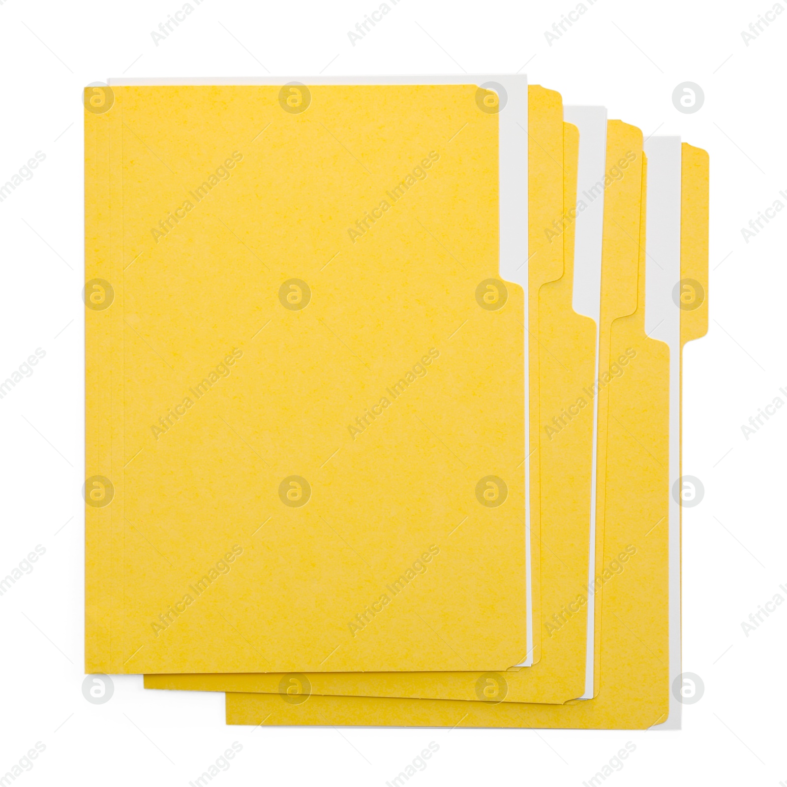 Three file folders with papers isolated on white, top view Photo of Three file folders with papers isolated on white, top view