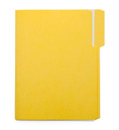 Photo of One paper file folder isolated on white, top view