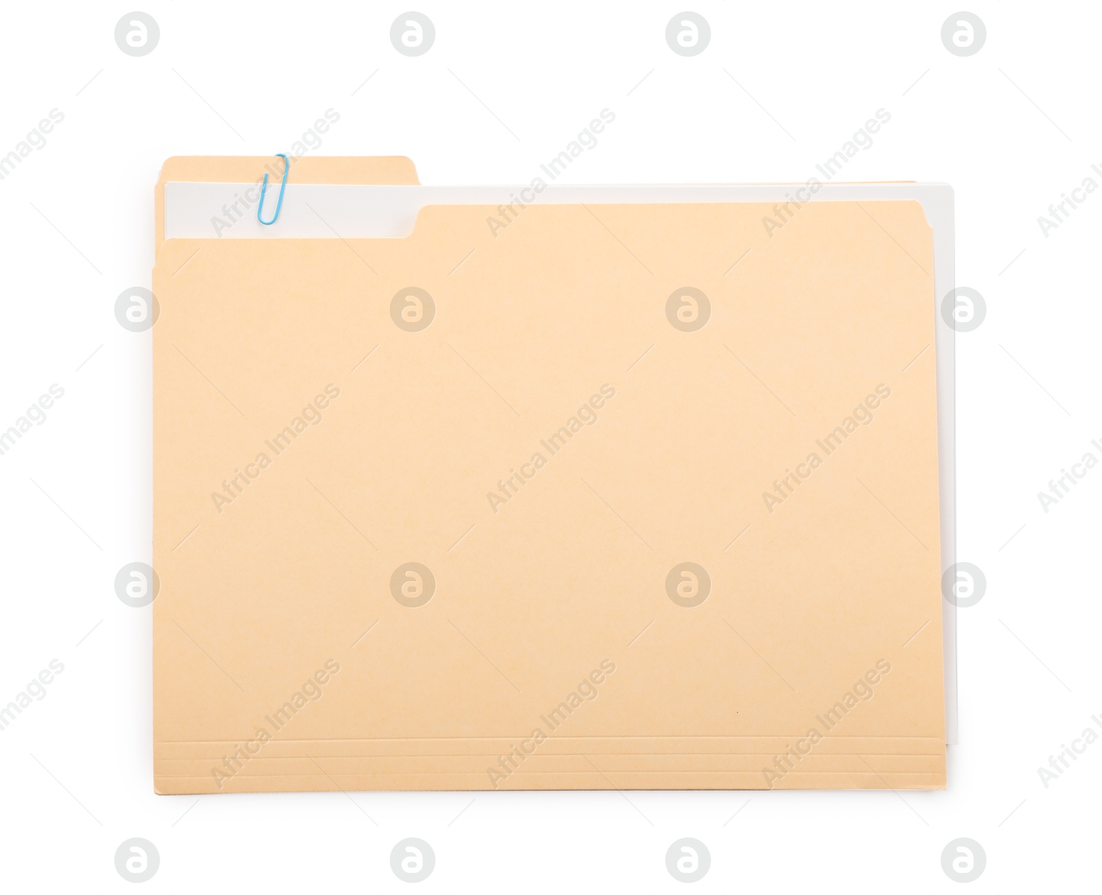 One paper file folder isolated on white, top view Photo of One paper file folder isolated on white, top view