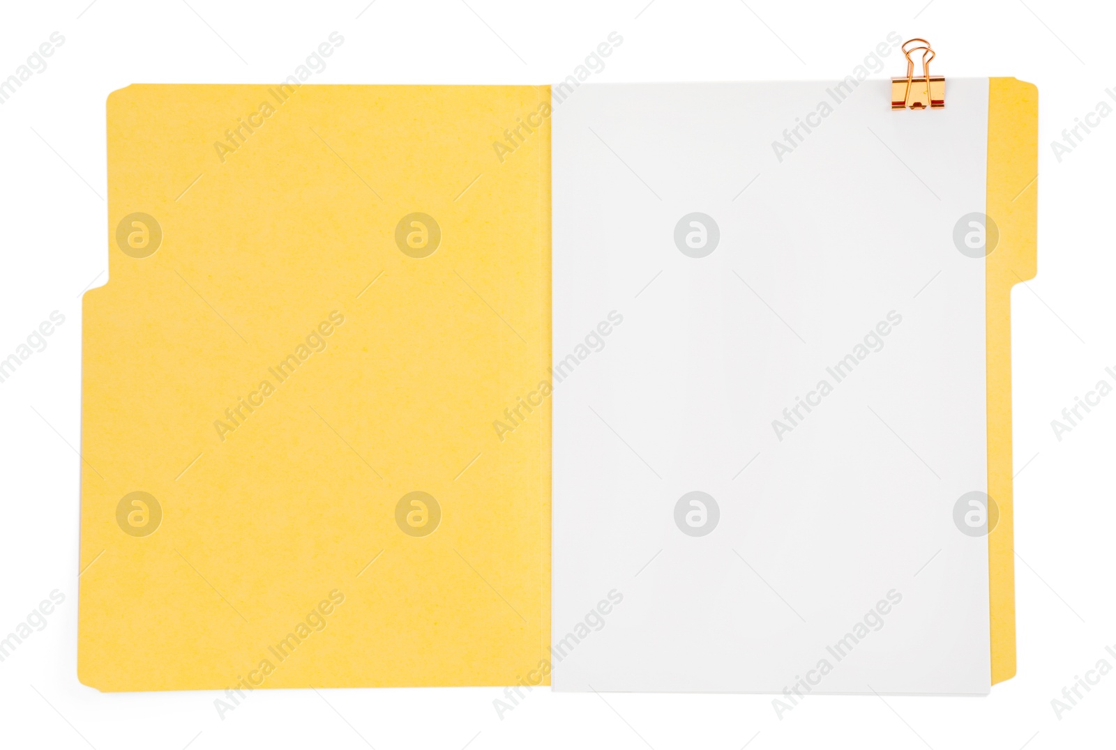 Open paper file folder with blank sheet isolated on white, top view Photo of Open paper file folder with blank sheet isolated on white, top view