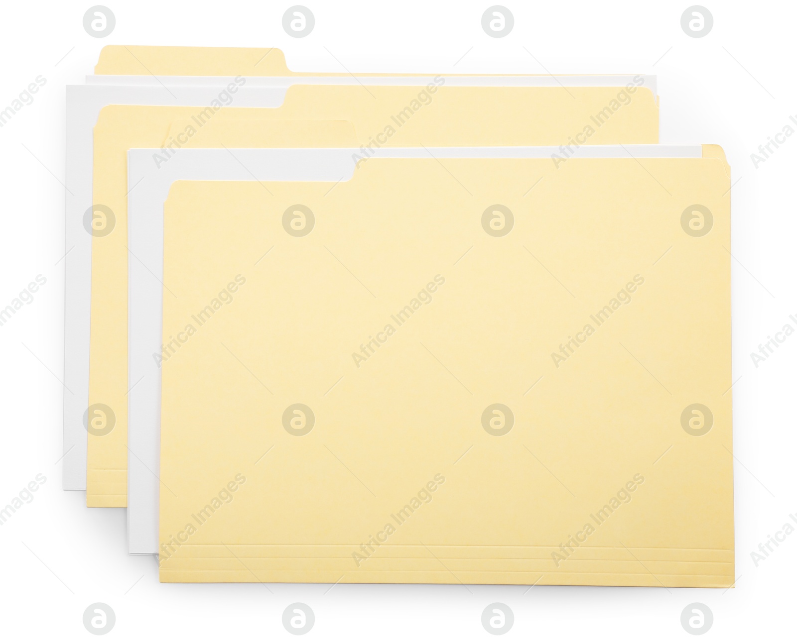Two file folders with papers isolated on white, top view Photo of Two file folders with papers isolated on white, top view