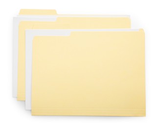 Photo of Two file folders with papers isolated on white, top view