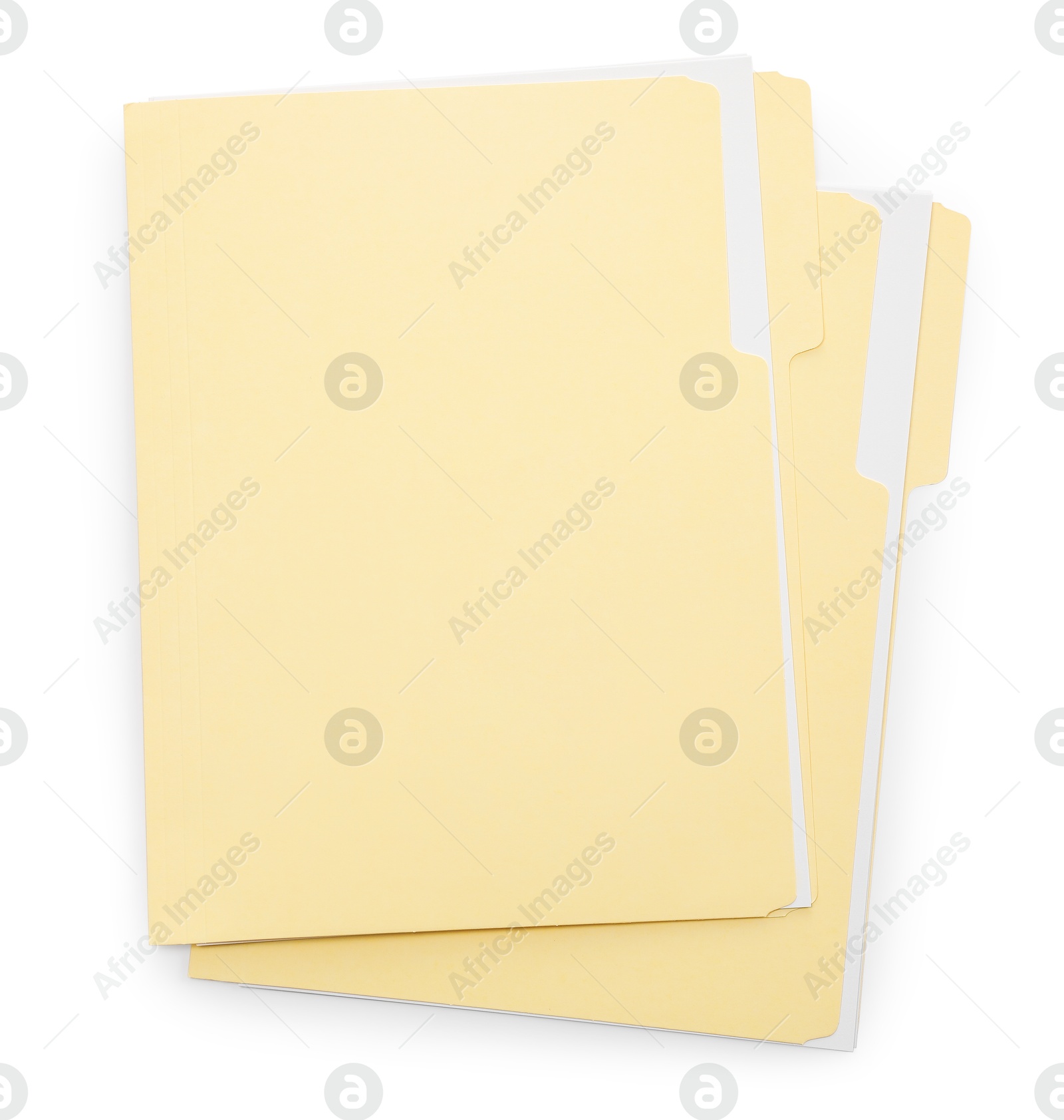 Two file folders with papers isolated on white, top view Photo of Two file folders with papers isolated on white, top view