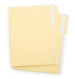 Photo of Two file folders with papers isolated on white, top view