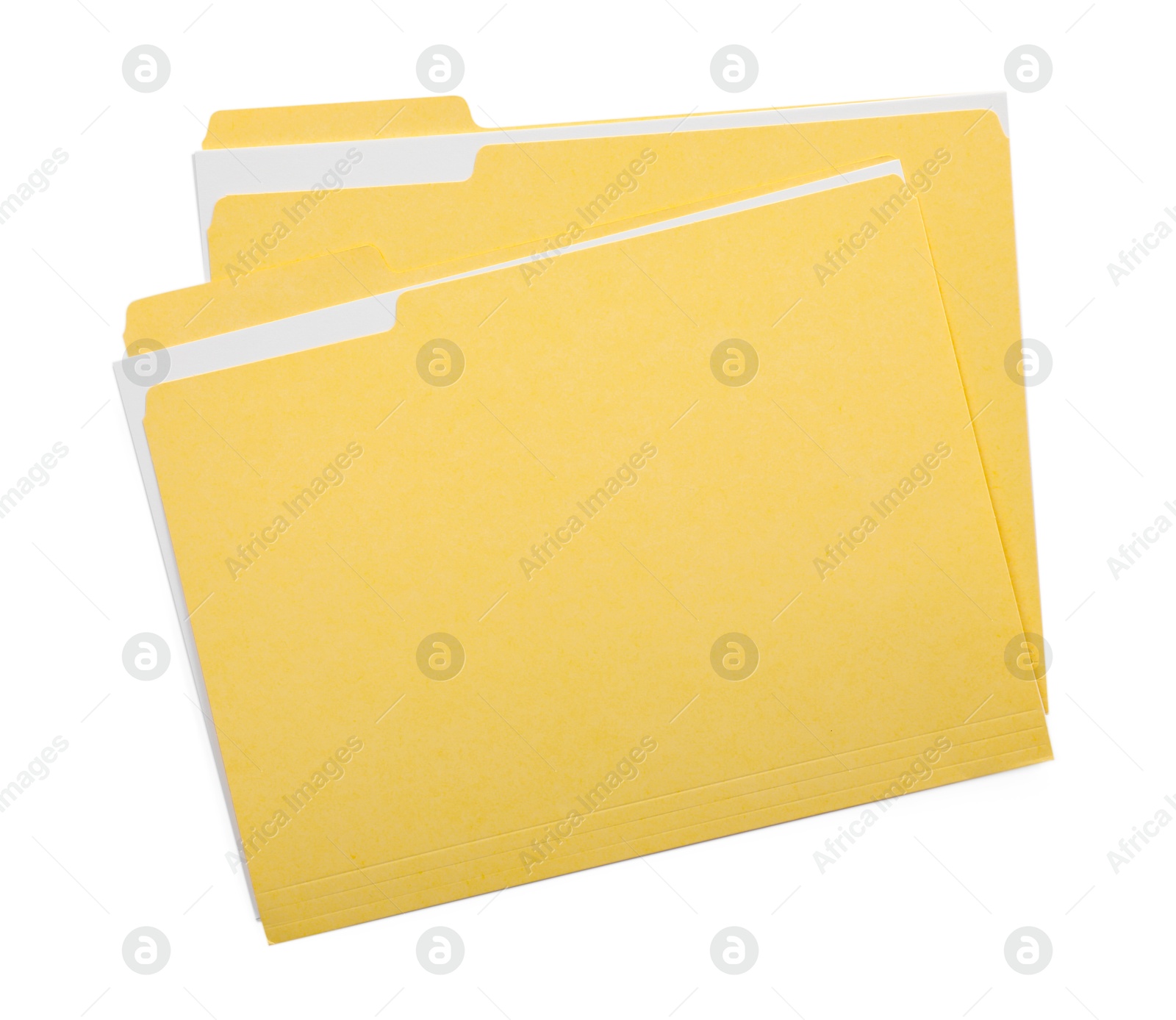 Two file folders with papers isolated on white, top view Photo of Two file folders with papers isolated on white, top view