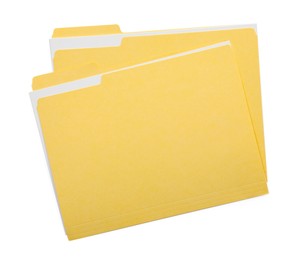 Photo of Two file folders with papers isolated on white, top view