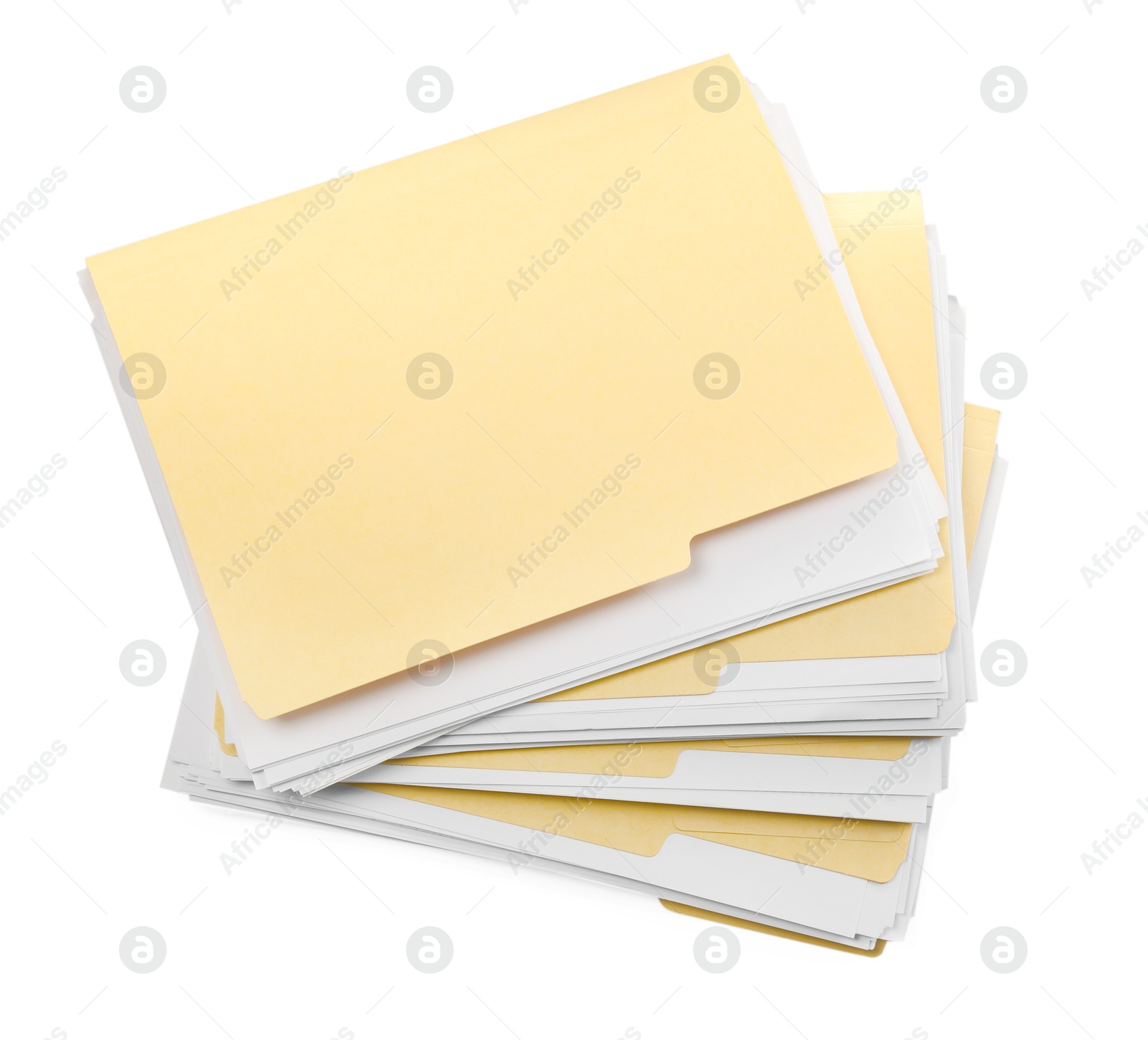 Many file folders with papers isolated on white, top view Photo of Many file folders with papers isolated on white, top view