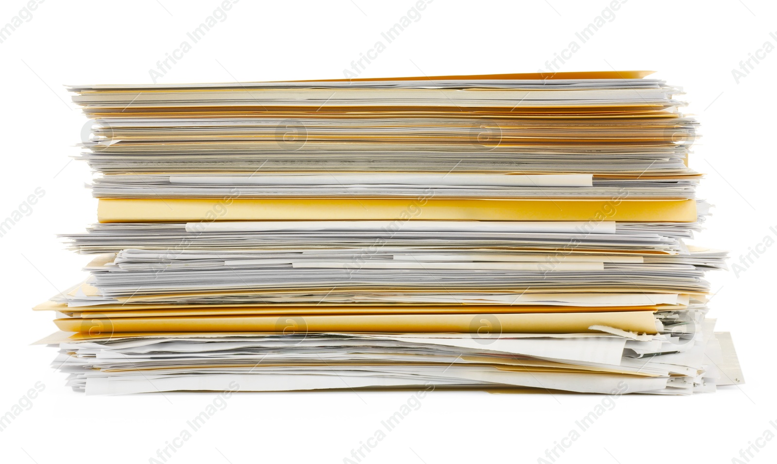 Stack of file folders with papers isolated on white Photo of Stack of file folders with papers isolated on white