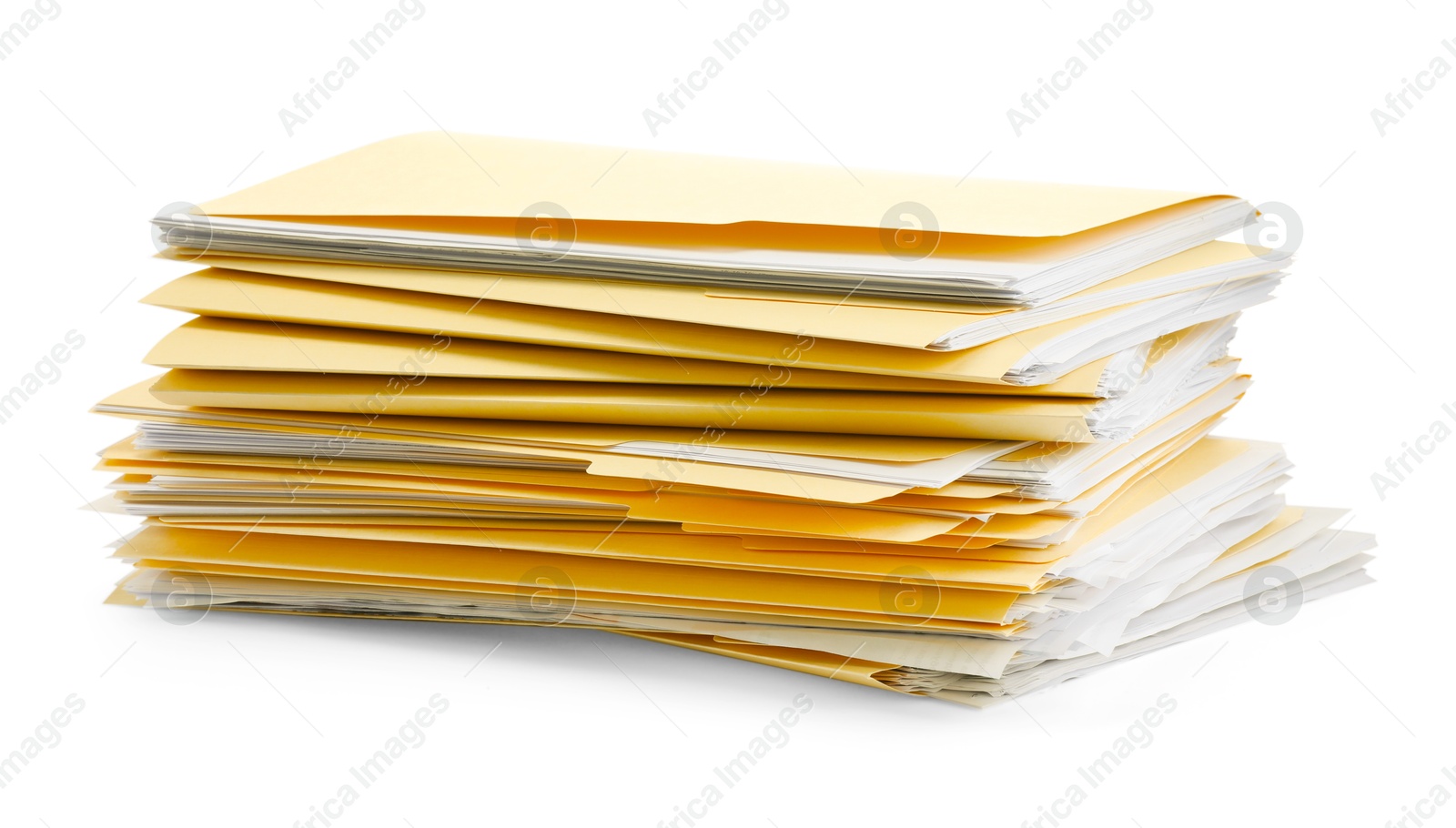 Stack of file folders with papers isolated on white Photo of Stack of file folders with papers isolated on white