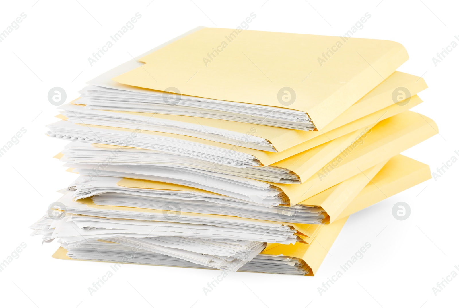 Stack of file folders with papers isolated on white Photo of Stack of file folders with papers isolated on white
