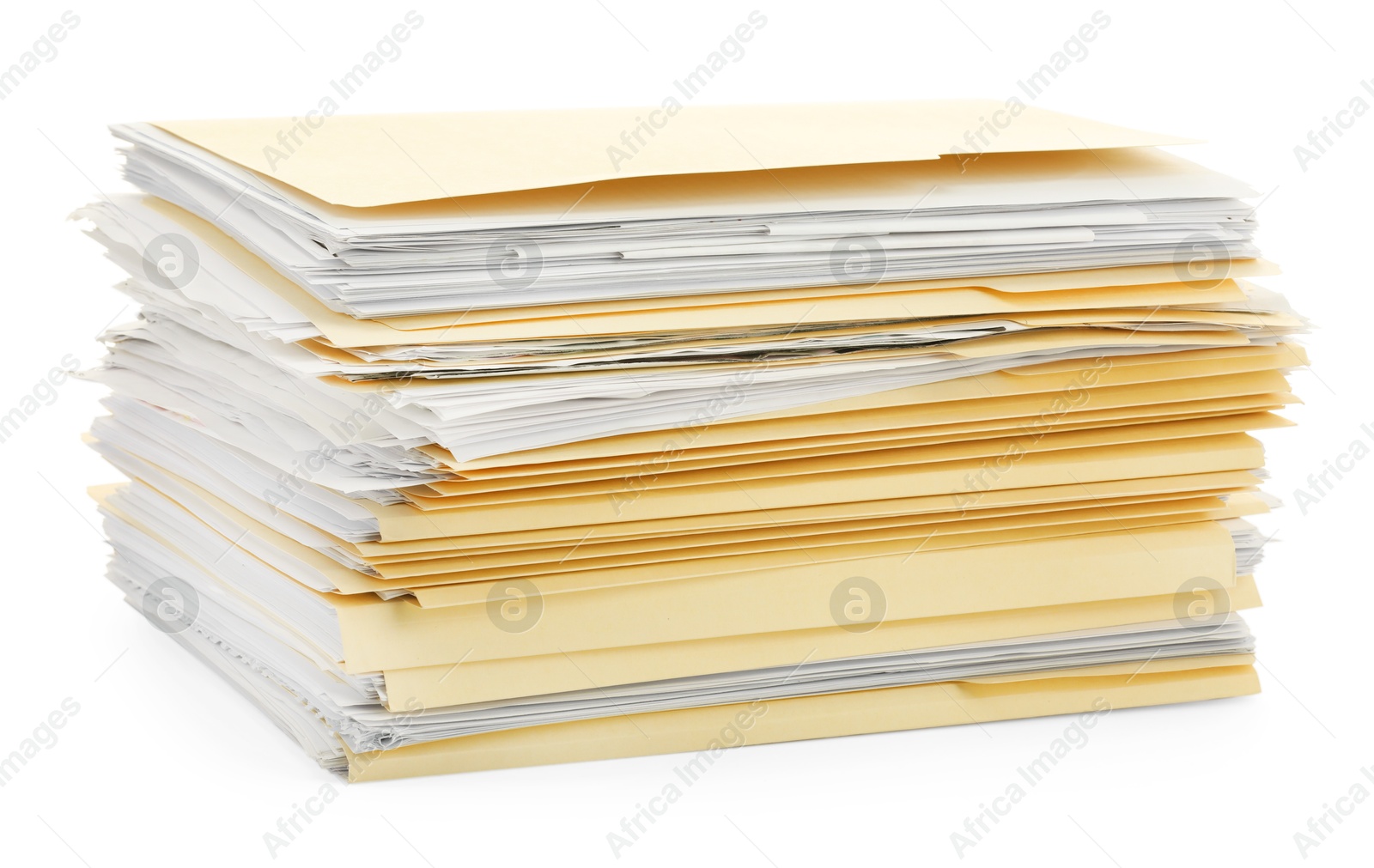 Stack of file folders with papers isolated on white Photo of Stack of file folders with papers isolated on white