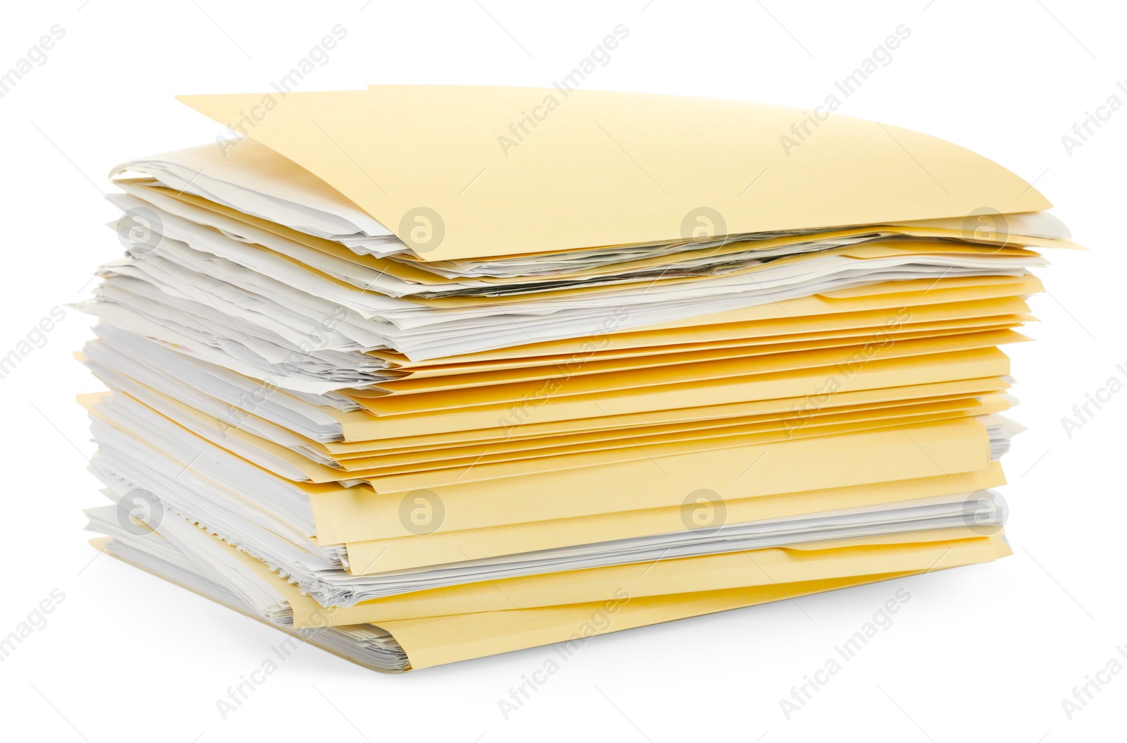 Stack of file folders with papers isolated on white Photo of Stack of file folders with papers isolated on white