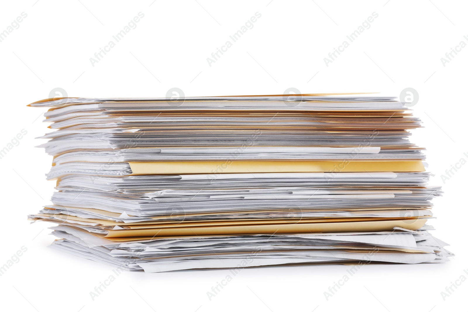 Stack of file folders with papers isolated on white Photo of Stack of file folders with papers isolated on white