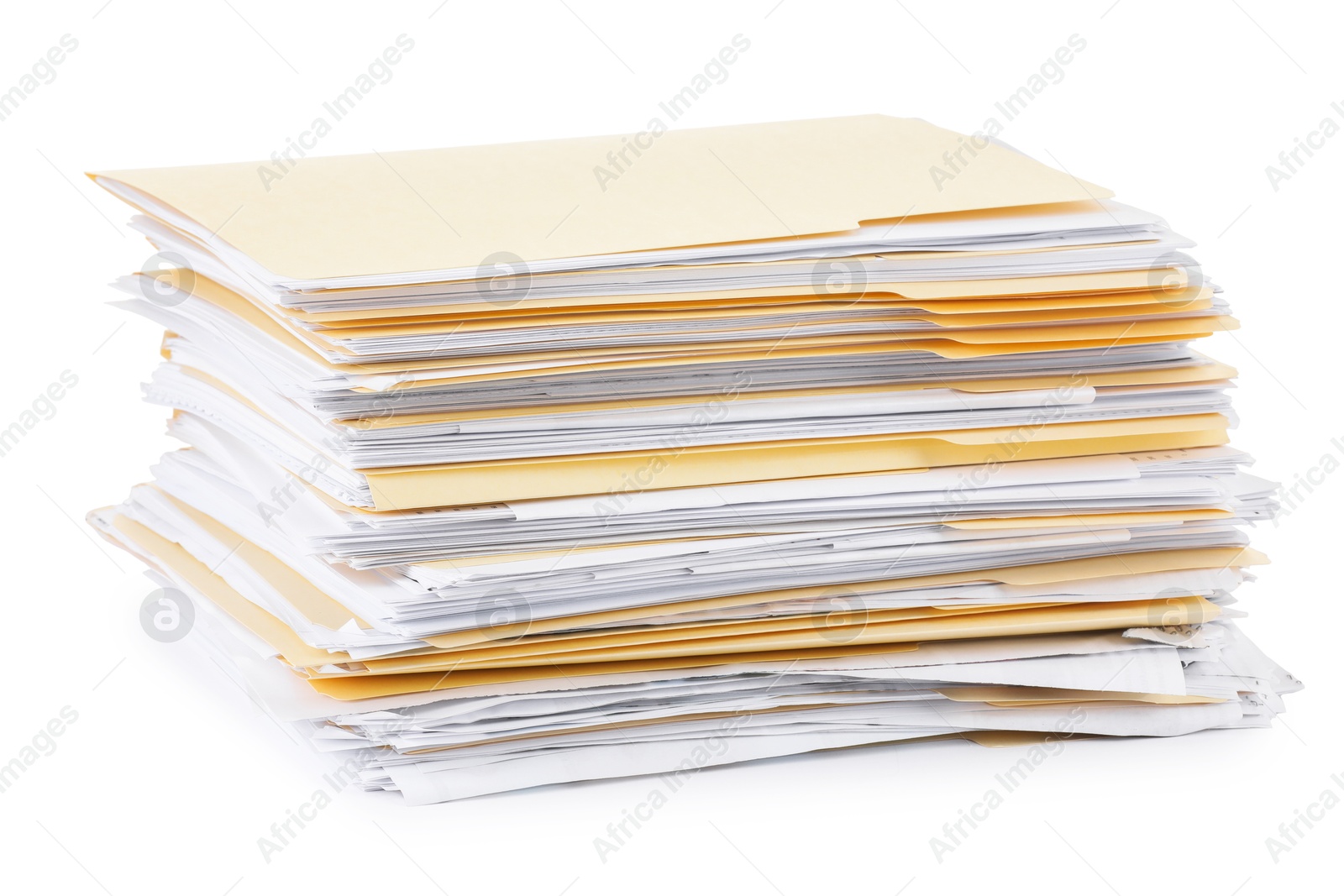 Stack of file folders with papers isolated on white Photo of Stack of file folders with papers isolated on white