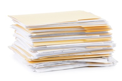 Photo of Stack of file folders with papers isolated on white