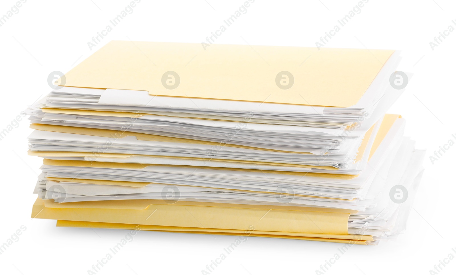 Stack of file folders with papers isolated on white Photo of Stack of file folders with papers isolated on white