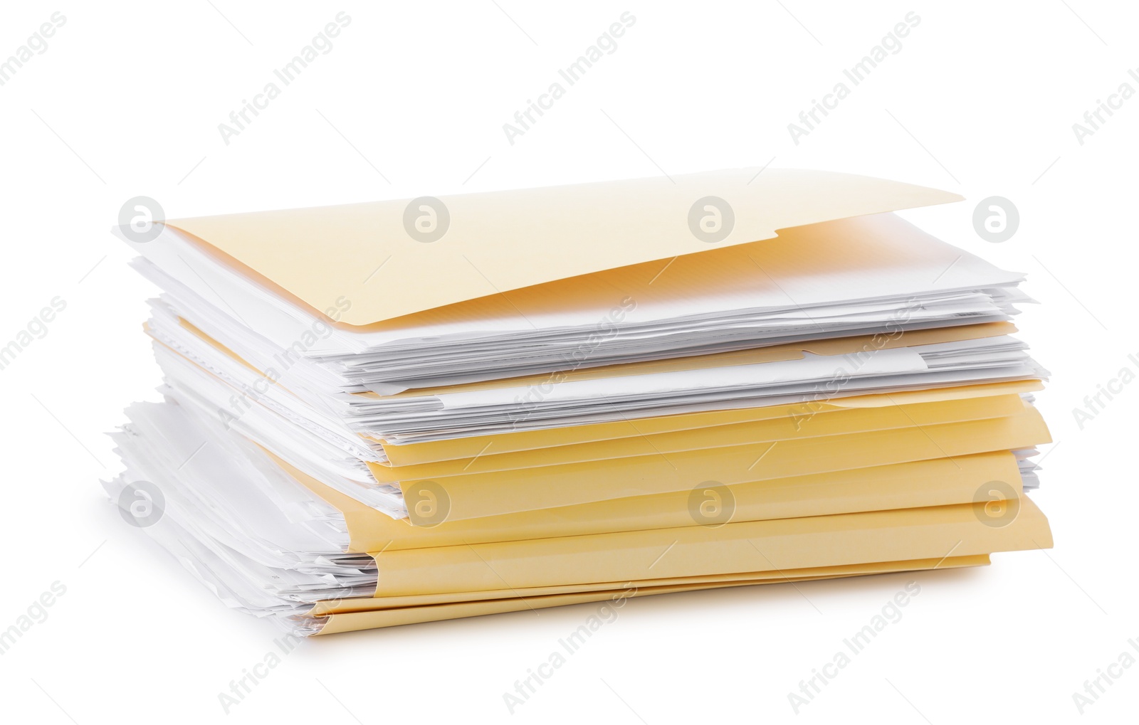 Stack of file folders with papers isolated on white Photo of Stack of file folders with papers isolated on white