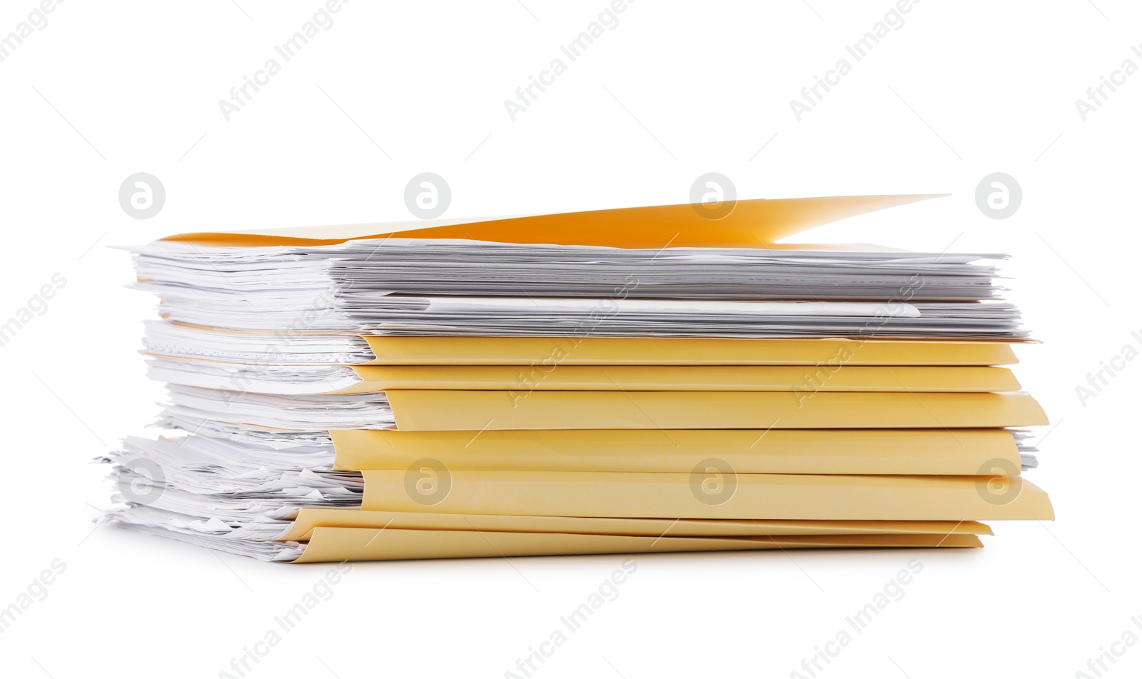 Stack of file folders with papers isolated on white Photo of Stack of file folders with papers isolated on white