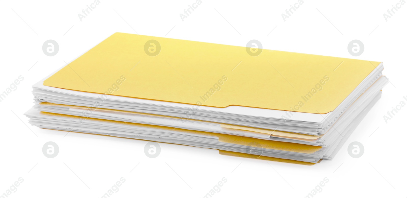 Stack of file folders with papers isolated on white Photo of Stack of file folders with papers isolated on white