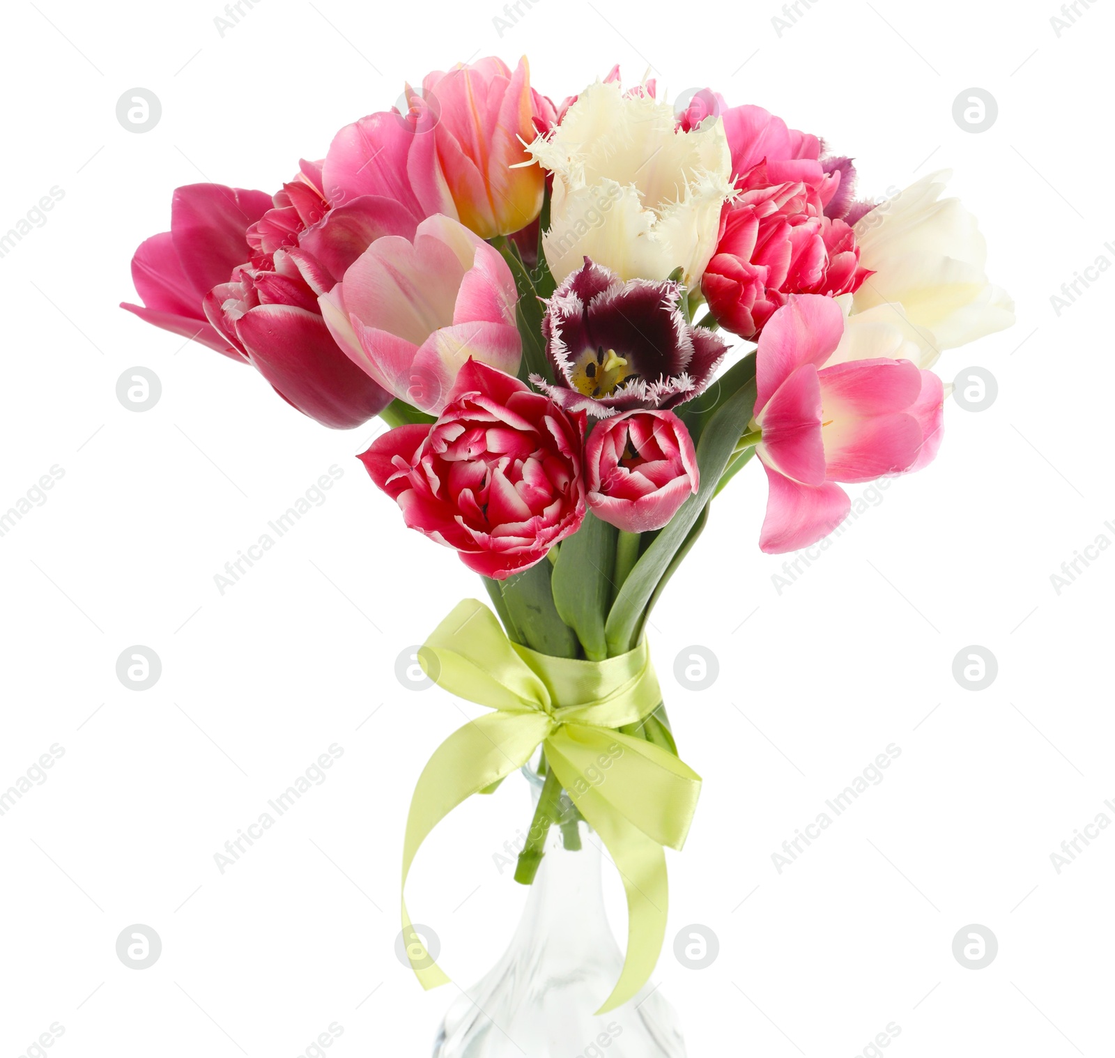 Photo of Bouquet of beautiful tulips isolated on white