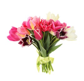 Photo of Bouquet of beautiful tulips isolated on white