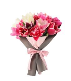 Photo of Bouquet of beautiful tulips isolated on white