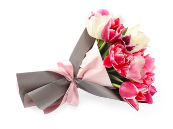 Photo of Bouquet of beautiful tulips isolated on white