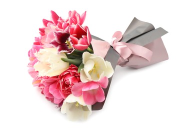 Photo of Bouquet of beautiful tulips isolated on white
