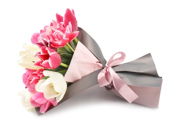 Photo of Bouquet of beautiful tulips isolated on white